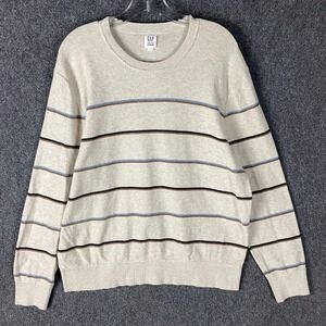 Gap Sweater Men's XL Crew‎ Neck Striped Beige Adults Casual